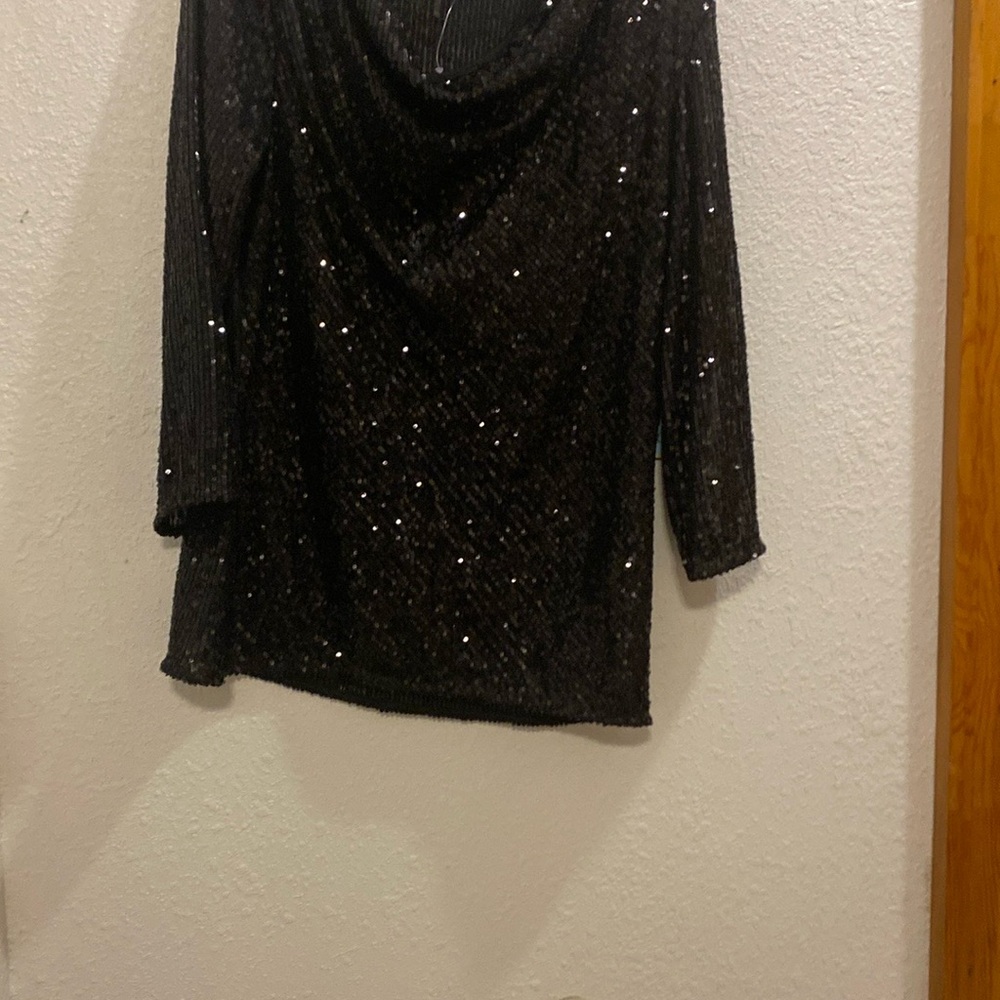 CeCe Shimmering Black Sequin Blouse